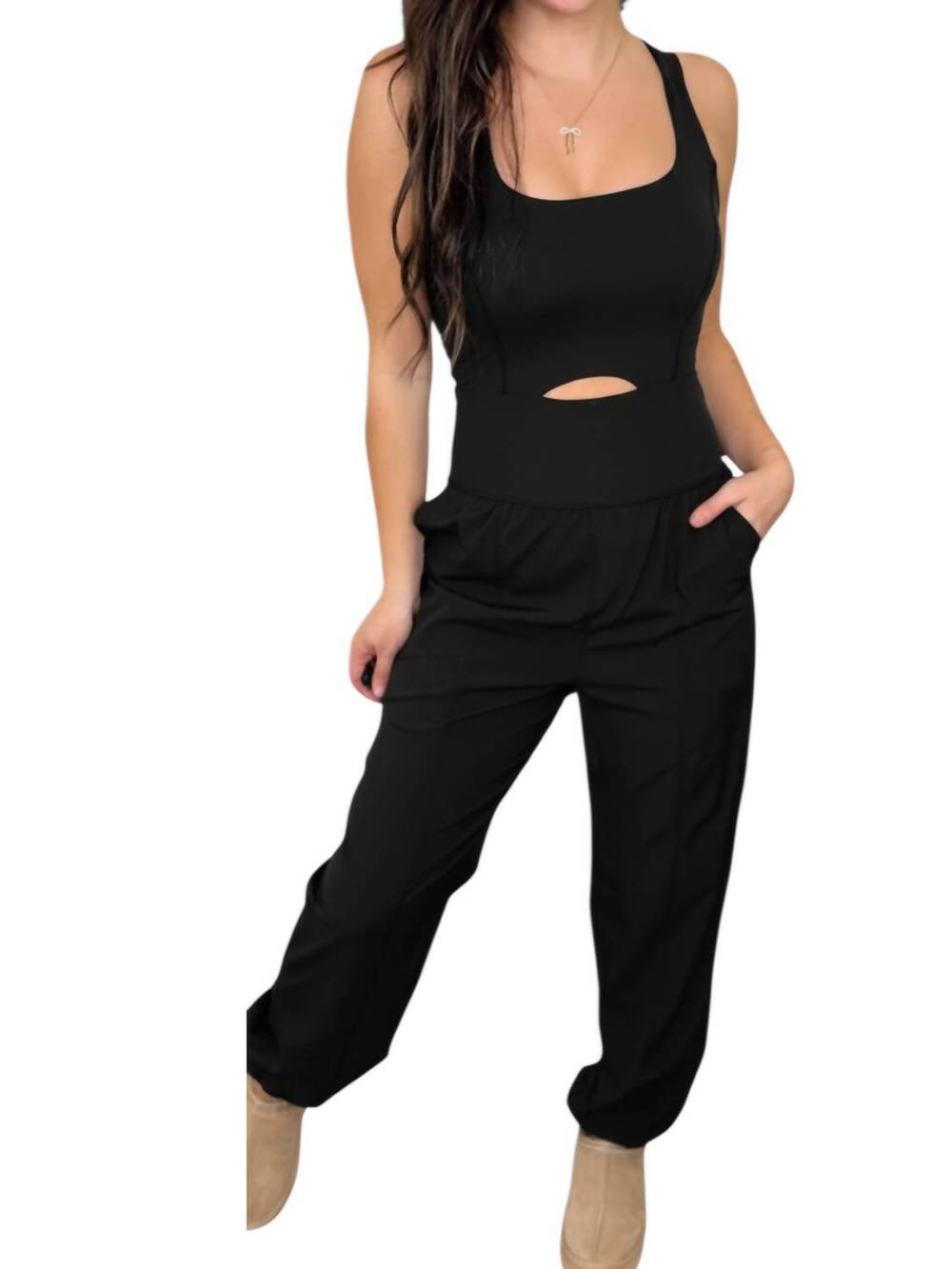 NEW RAE MODE front cut-out active jogger jumpsuit in black